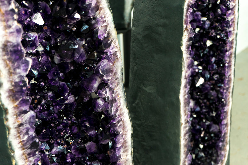 5.7 Ft Tall, 750 Lb Amethyst Cathedral Geodes Pair with AAA High-Grade Deep Purple Amethyst