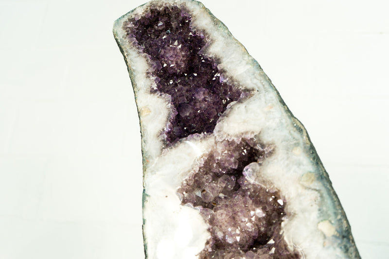 Gorgeous 6.7 Ft Tall Amethyst Geode Wings with Stalactite Formations and Golden Cacoxenite on Lavender Druzy