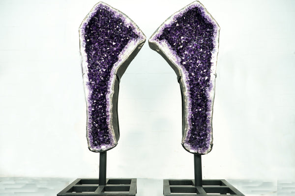 6.9 Ft Tall Pair of Giant Amethyst Geodes AAA Dark Purple Amethyst Druzy