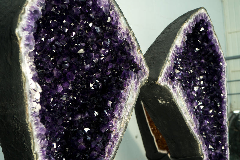 6.9 Ft Tall Pair of Giant Amethyst Geodes AAA Dark Purple Amethyst Druzy