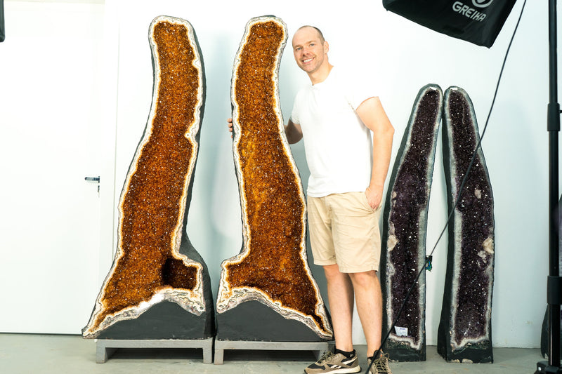 Pair of Giant Citrine Cathedral Geodes (5.71 Feet) with AAA Deep Orange Druzy - E2D Crystals & Minerals