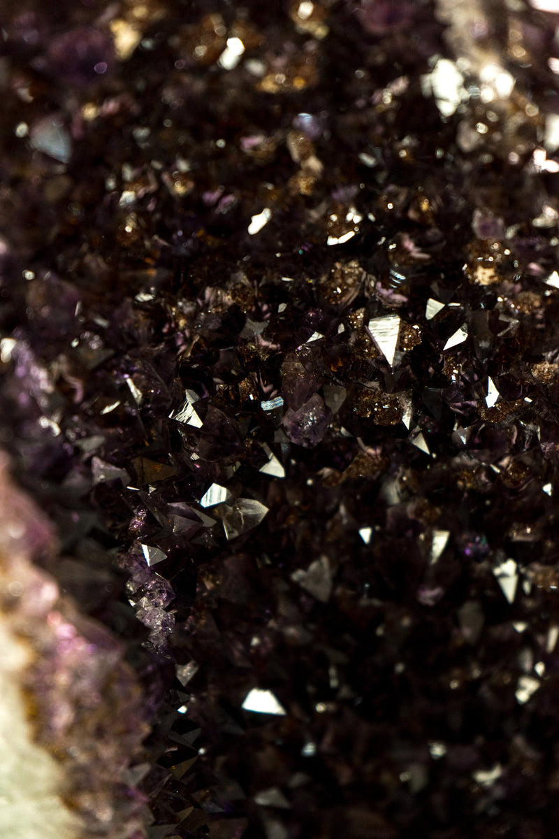 Paar 5 Fuß hohe große Amethyst-Geodenkathedralen mit funkelnden Einschlüssen aus Lavendel-Amethyst, Kalzit und Goethit