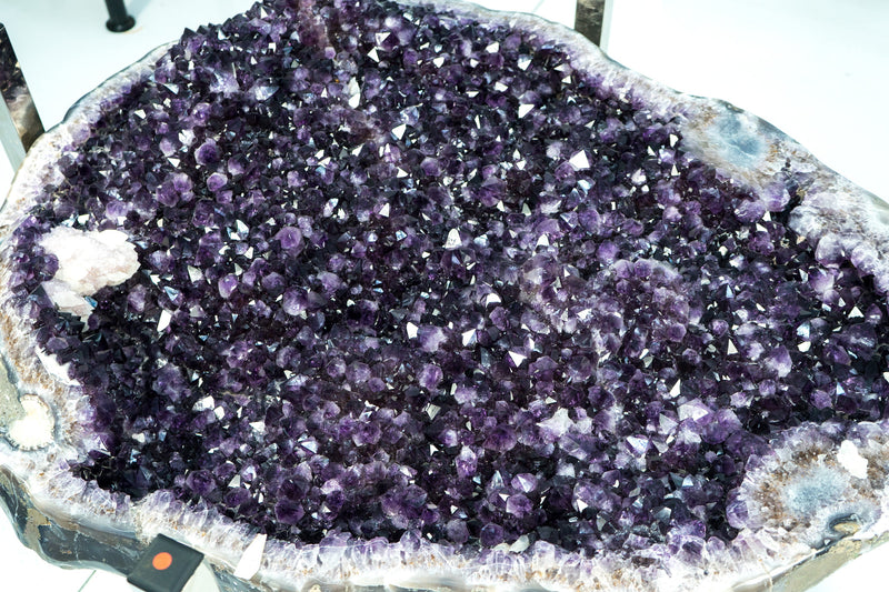 Amethyst Geode Dining Table on Handmade Inox Base with a AAA, Deep Purple Amethyst Crystal Geode