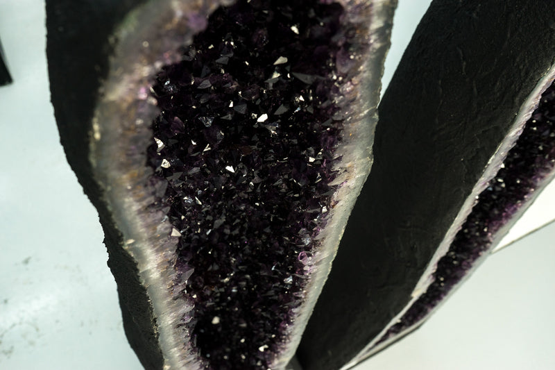 Spectacular Pair of Tall Amethyst Geodes with High-Grade Deep Purple Amethyst Druzy