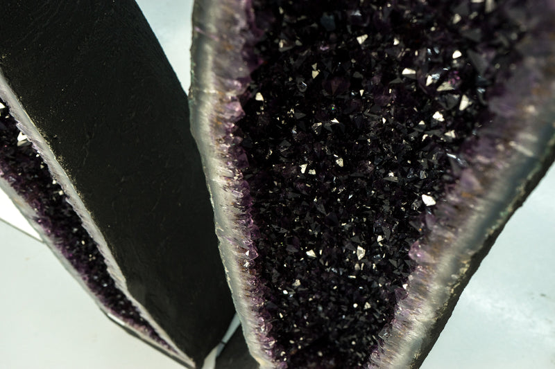 Spectacular Pair of Tall Amethyst Geodes with High-Grade Deep Purple Amethyst Druzy