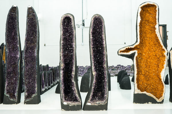 Spectacular Pair of Tall Amethyst Geodes with High-Grade Deep Purple Amethyst Druzy