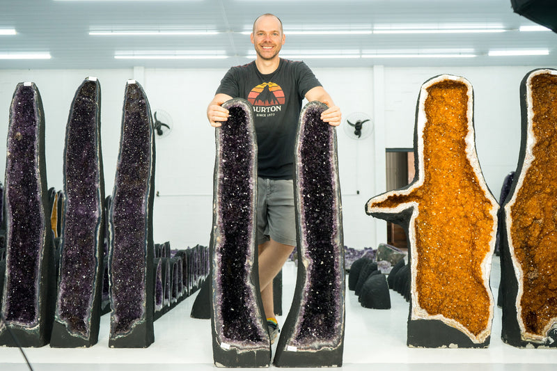 Spectacular Pair of Tall Amethyst Geodes with High-Grade Deep Purple Amethyst Druzy