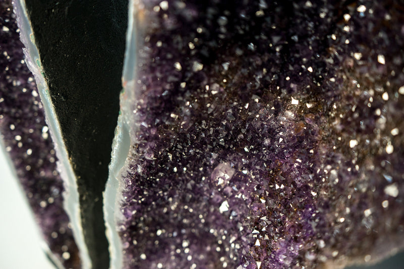 Gorgeous Pair of Straight, X-Tall Amethyst Geodes with Sparkly Purple Amethyst, Agate Matrix and Cacoxenite