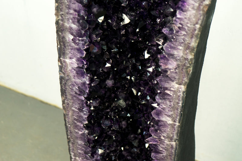 Pair of High-Grade, 6 Ft Tall Giant Amethyst Cathedral Geodes with Intact Large Calcite