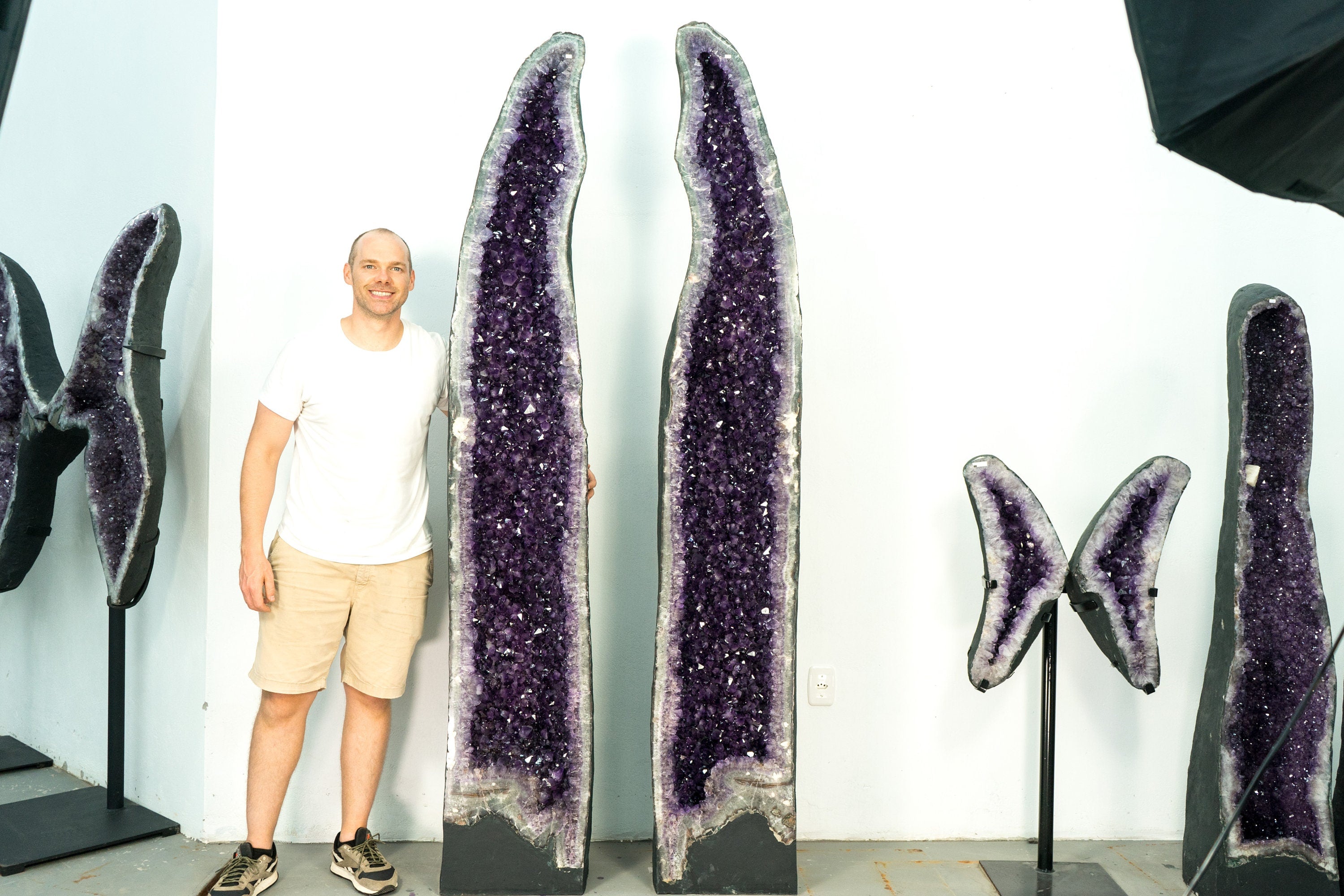 Tall Geode Rocks Pair of 8 Ft Tall Giant High-Grade Amethyst Cathedral Geodes