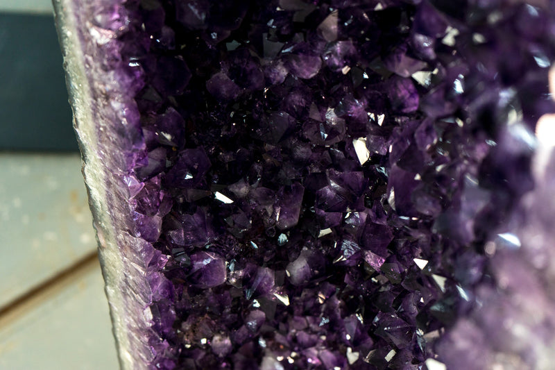 Pair of 8 Ft Tall Giant High-Grade Amethyst Cathedral Geodes with Deep Purple Points