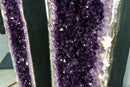 Pair of 8 Ft Tall Giant High-Grade Amethyst Cathedral Geodes with Deep Purple Points