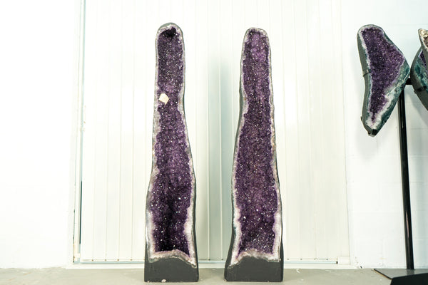 Pair of X-Tall 5.5 Ft. Amethyst Cathedral Geodes with Shiny Lavender Purple Amethyst