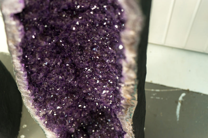 Pair of X-Tall 5.5 Ft. Amethyst Cathedral Geodes with Shiny Lavender Purple Amethyst