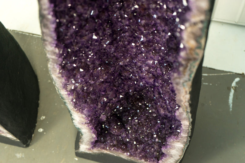 Pair of X-Tall 5.5 Ft. Amethyst Cathedral Geodes with Shiny Lavender Purple Amethyst