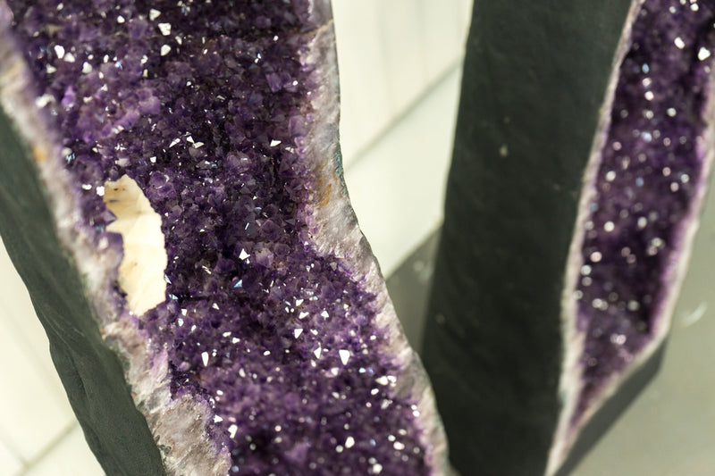 Pair of X-Tall 5.5 Ft. Amethyst Cathedral Geodes with Shiny Lavender Purple Amethyst