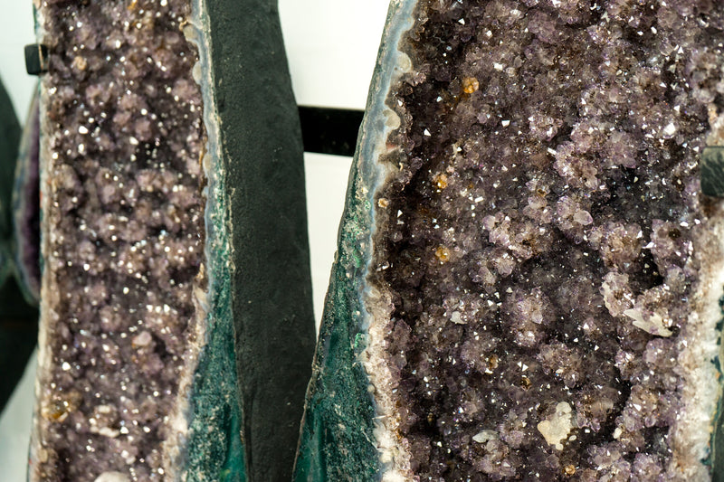 Gorgeous 6.7 Ft Tall Amethyst Geode Wings with Stalactite Formations and Golden Cacoxenite on Lavender Druzy