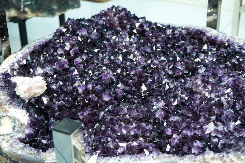 Amethyst Geode Dining Table on Handmade Inox Base with a AAA, Deep Purple Amethyst Crystal Geode