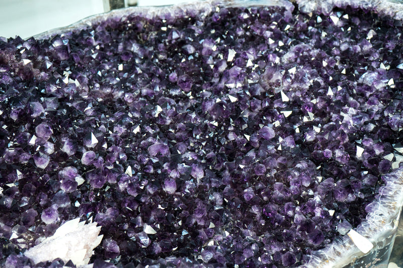 Amethyst Geode Dining Table on Handmade Inox Base with a AAA, Deep Purple Amethyst Crystal Geode