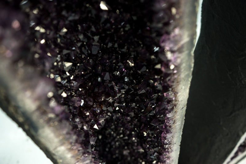 Spectacular Pair of Tall Amethyst Geodes with High-Grade Deep Purple Amethyst Druzy